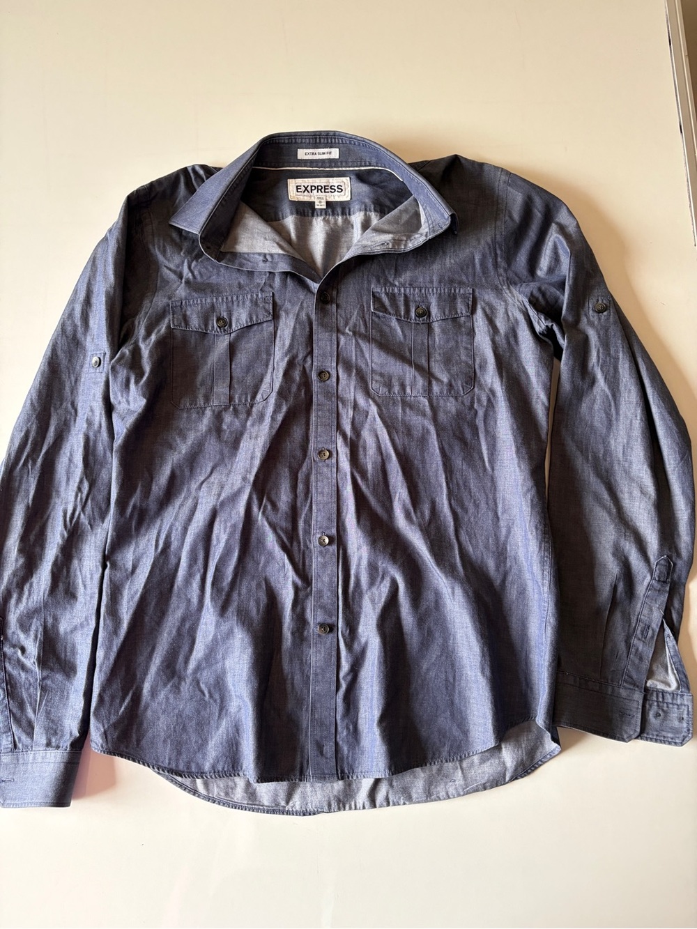 Express extra slim fit men’s medium blue business casual button down shirt